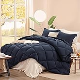 SunStyle Home Queen Comforter Set Navy Blue, 3 Pieces Comforters Queen Size Solid Quilted Bedding Sets for All Seasons, Lightweight Soft Down Alternative Bed Set with 2 Pillow Shams