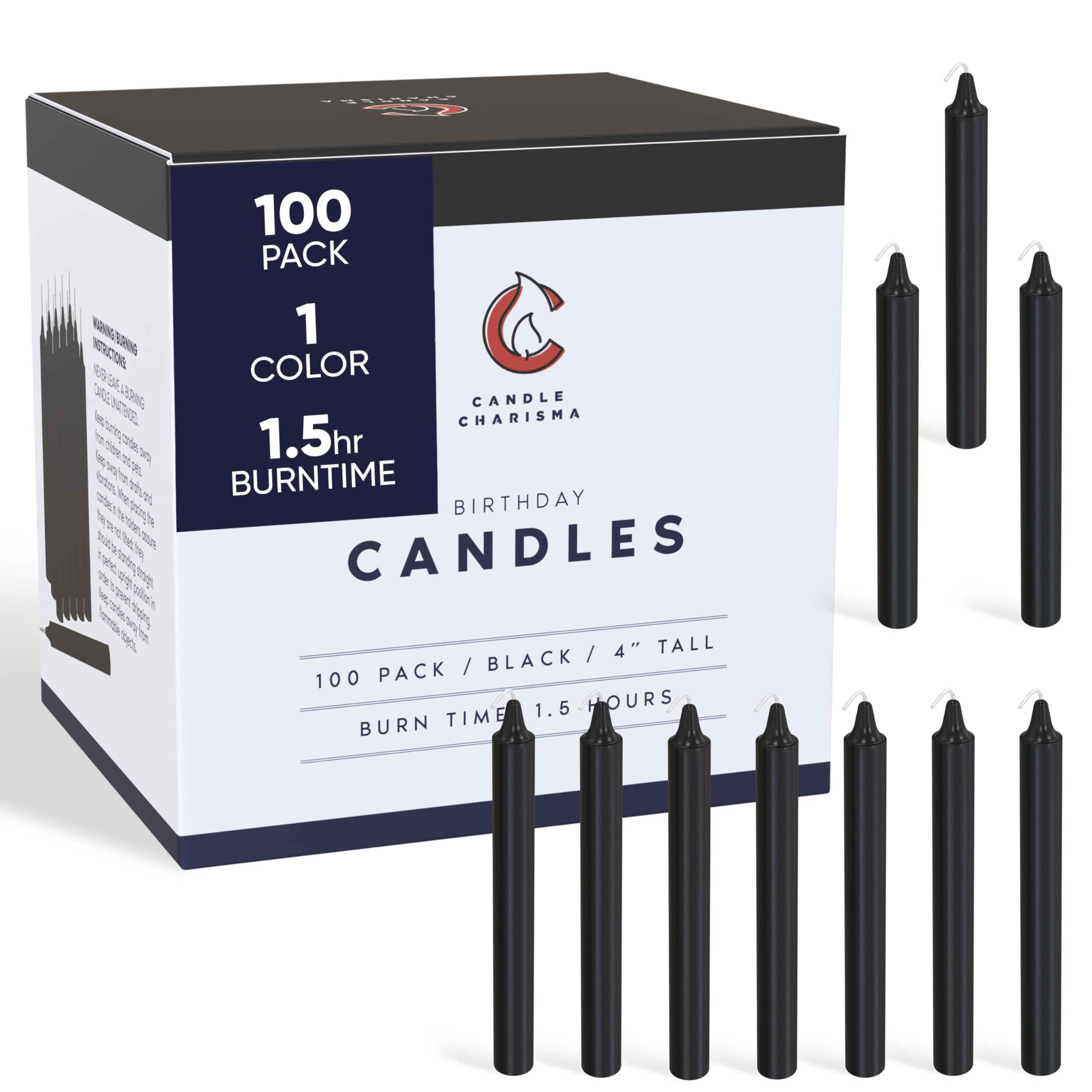 Candle Charisma 100 Black Spell Candles - 4" Unscented Paraffin Chime Candles, Smokeless & Dripless, Colored Candles, Long Burn Time 0.43" Thick Taper Candles for Rituals,Birthdays and Parties — image 1