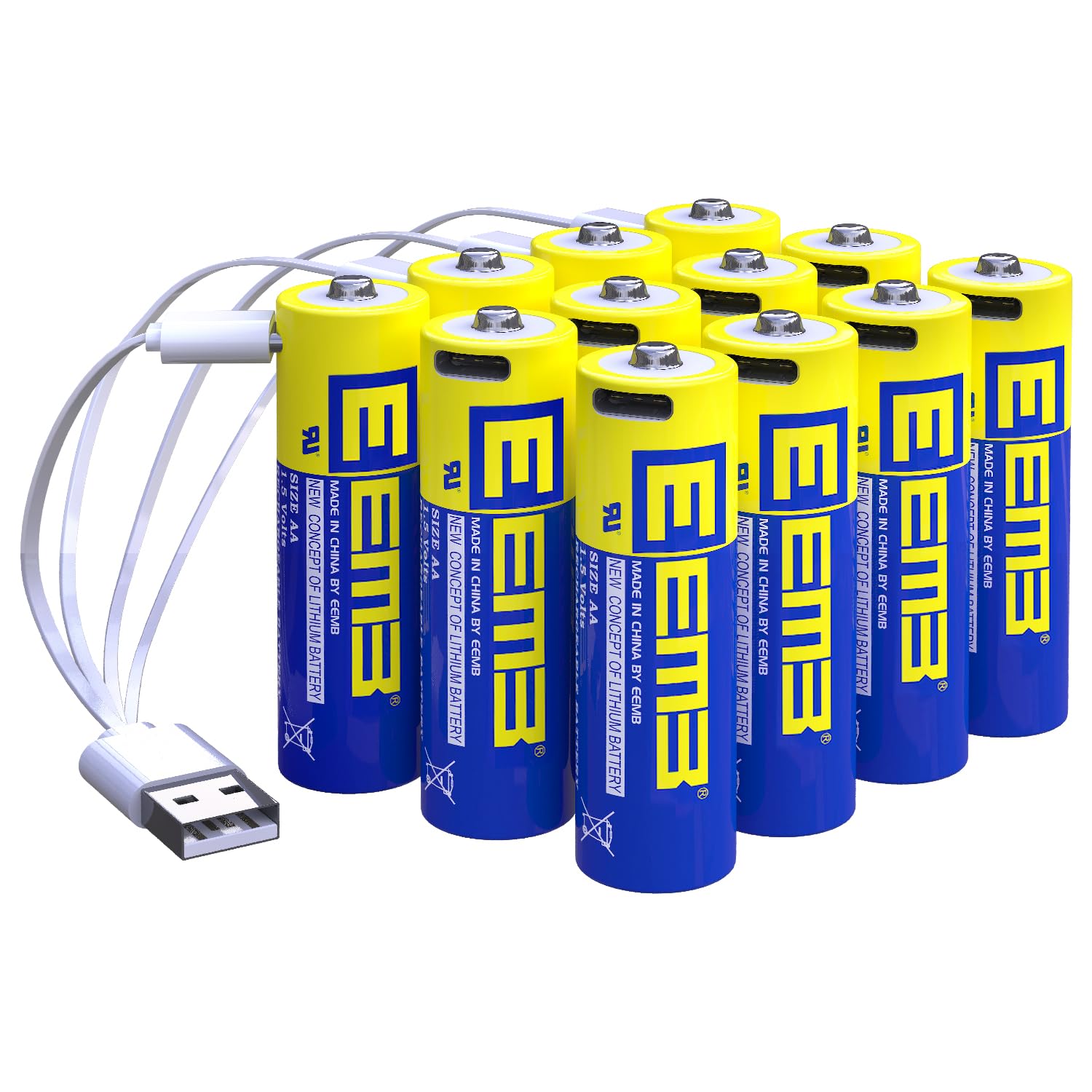 Photo 1 of EEMB AA Batteries 12Pack 1.5V AA Rechargeable Batteries Lithium Batteries AA USB 4-in-1 USB Type-C Charging Cable Replacement Battery 2600mWh for Flashlight
