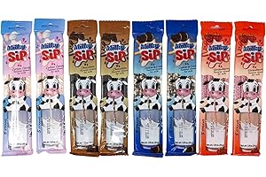 40 Pcs Milky Sip Magical Milk Straws - 4 Assorted Flavors: Chocolate, Strawberry, Cookies & Cream, Cotton Candy 10 Each Flavor - 8 Packs of 5 Each - Fun Flavored Straws for Kids, Teenagers and Adults
