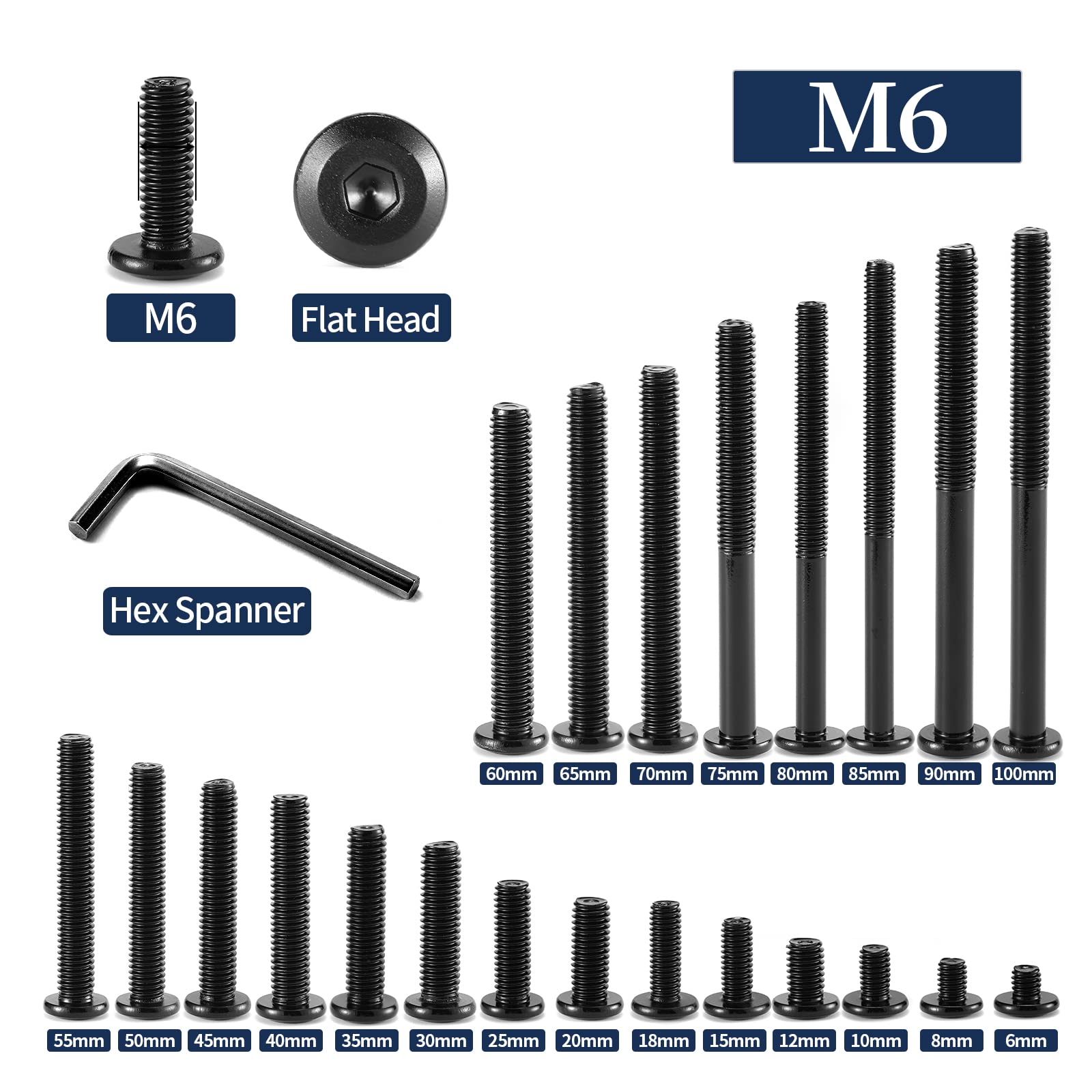 M6 x 85mm 10Pcs Flat Head Hex Socket Cap Screws