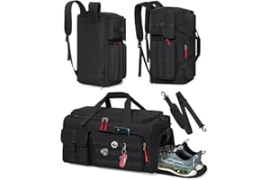 RAINSMORE Gym Bag for Men, 45L Sports Travel Duffel Bag with Shoe & Laptop Compartment, Gym Workout Backpack Carry On Weekender Bag Overnight Backpack for Travel, Black