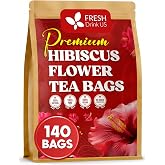 FreshDrinkUS, 140 Bags Hibiscus Flowers Tea, 100% Natural and Pure. Loose Flower Hibiscus Herbal Tea. Hibiscus Flower Tea. No Sugar, No Caffeine, No Gluten, Vegan.