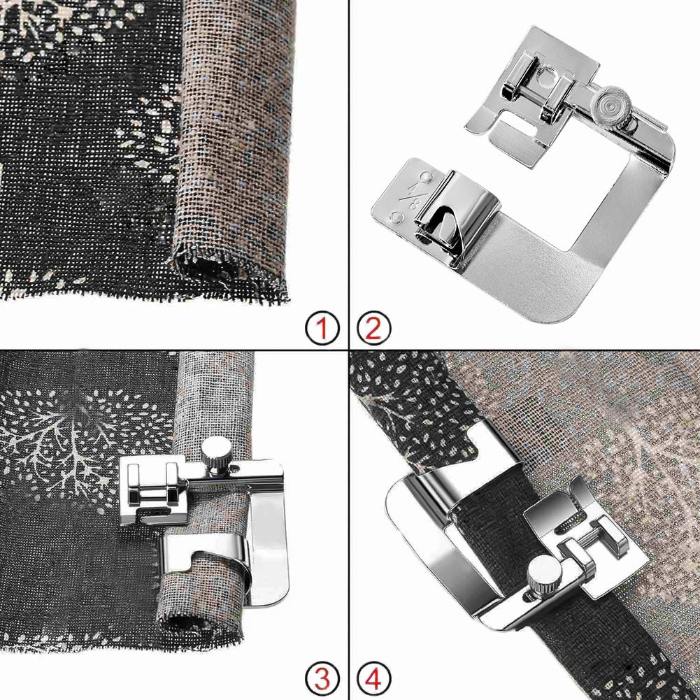 LUNARM 6 Pcs Hemming Foot Kit - 3 Pcs Narrow Rolled Hem Sewing Machine Presser Foot, 3 Pcs Wide Hem Presser Foot and 30 Pcs Sewing Machine Needles, for Household Multi-Function Sewing Machines