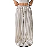 Floerns Women's Striped Elastic Waist Drawstring Wide Leg Pants Loose Palazzo Pants