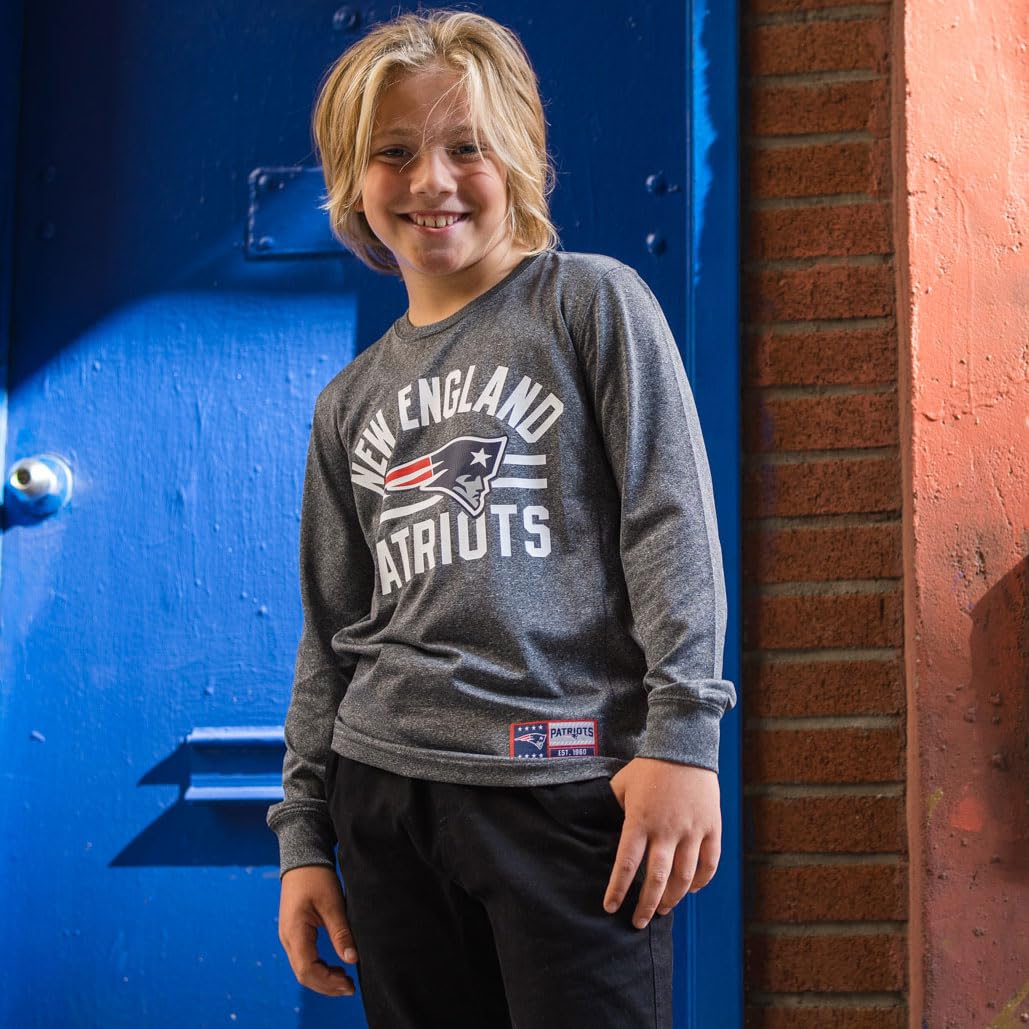 Ultra Game NFL Official Youth Super Soft Supreme Long Sleeve T-Shirt, Baltimore Ravens, Heather Charcoal, 8