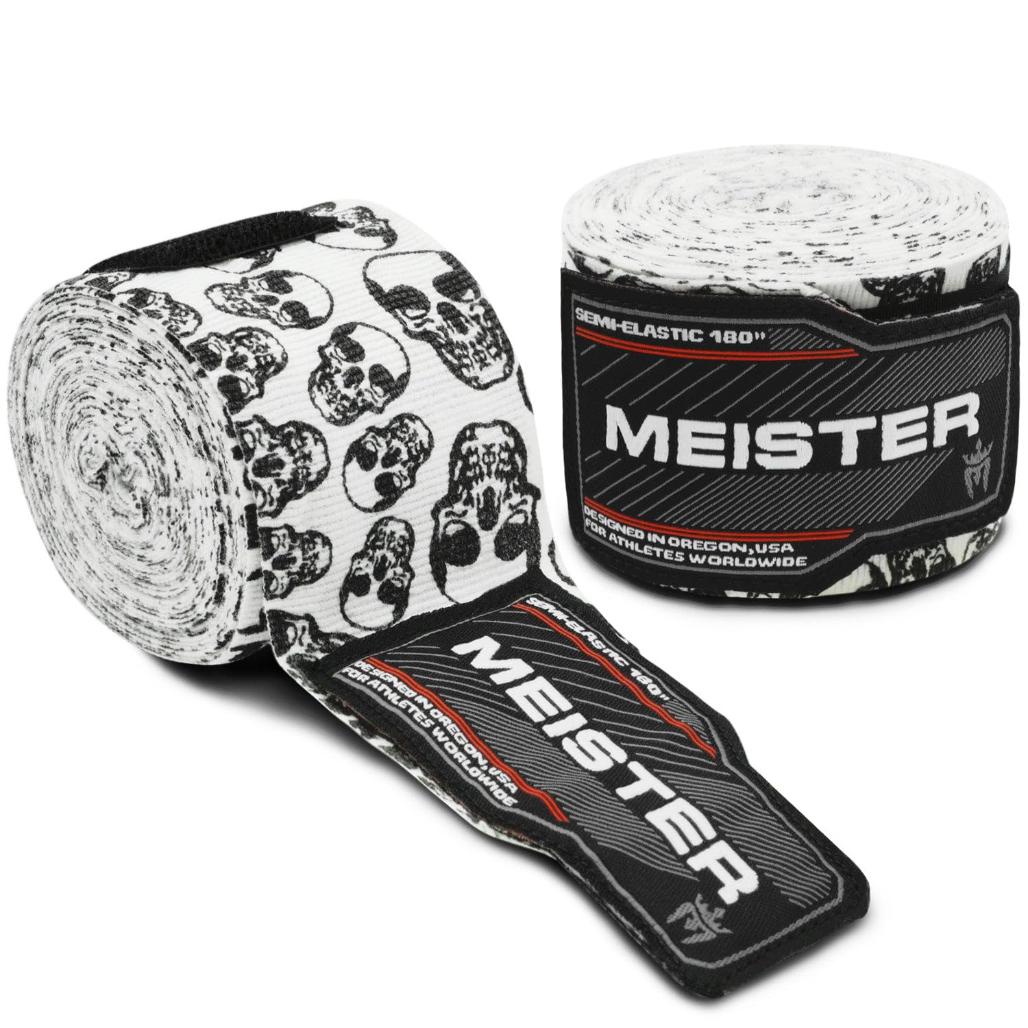 Meister 180 Inch Half Elastic Hand Wraps for Adults MMA Boxing Skulls Pair