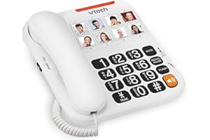VTech Corded Phone with Oversized High-Contrast Buttons, 8 Photo Speed Dial, Large Buttons, Talking Digits for Seniors, Visua