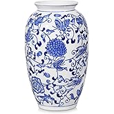 Blue and White Vase, Blue Ceramic Vase for Home Decor 8.9" Chinoiserie Vase for Flowers Blue and White Porcelain Flower Vase for Living Room, Bathroom, Dinner Table Centerpieces