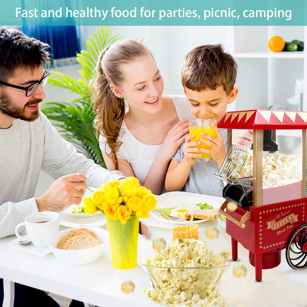 Hot Air Popcorn Machine, Popcorn Maker, 1200W Home Electric Popcorn Popper with Kernel Measuring Scoop, Healthy Oil-Free & BPA-Free for Home, Birthday Party, Movie Night or Christmas (Small)