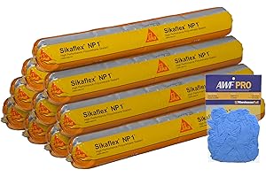 Sikaflex NP1 with AWF PRO Gloves - Stone 20oz Polyurethane Sealant – Non Sag, Flexible, Elastomeric Acoustic Sealant, Pack of 10