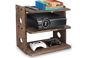 BEARUT Wood Floating Shelves Wall Mount Projector Shelf Rack Router Shelf Holder TV Stand PlayStation Modem Cable Box Cover for Xbox DVD Players Games Consoles TV Accessories Three Layer