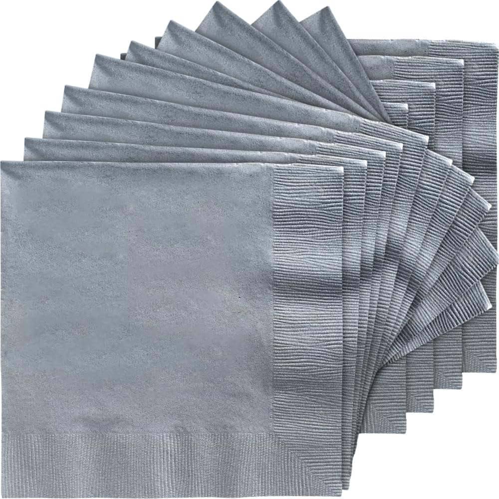 Kingzak 71823 Luncheon Paper Napkins | Silver | Pack of 20