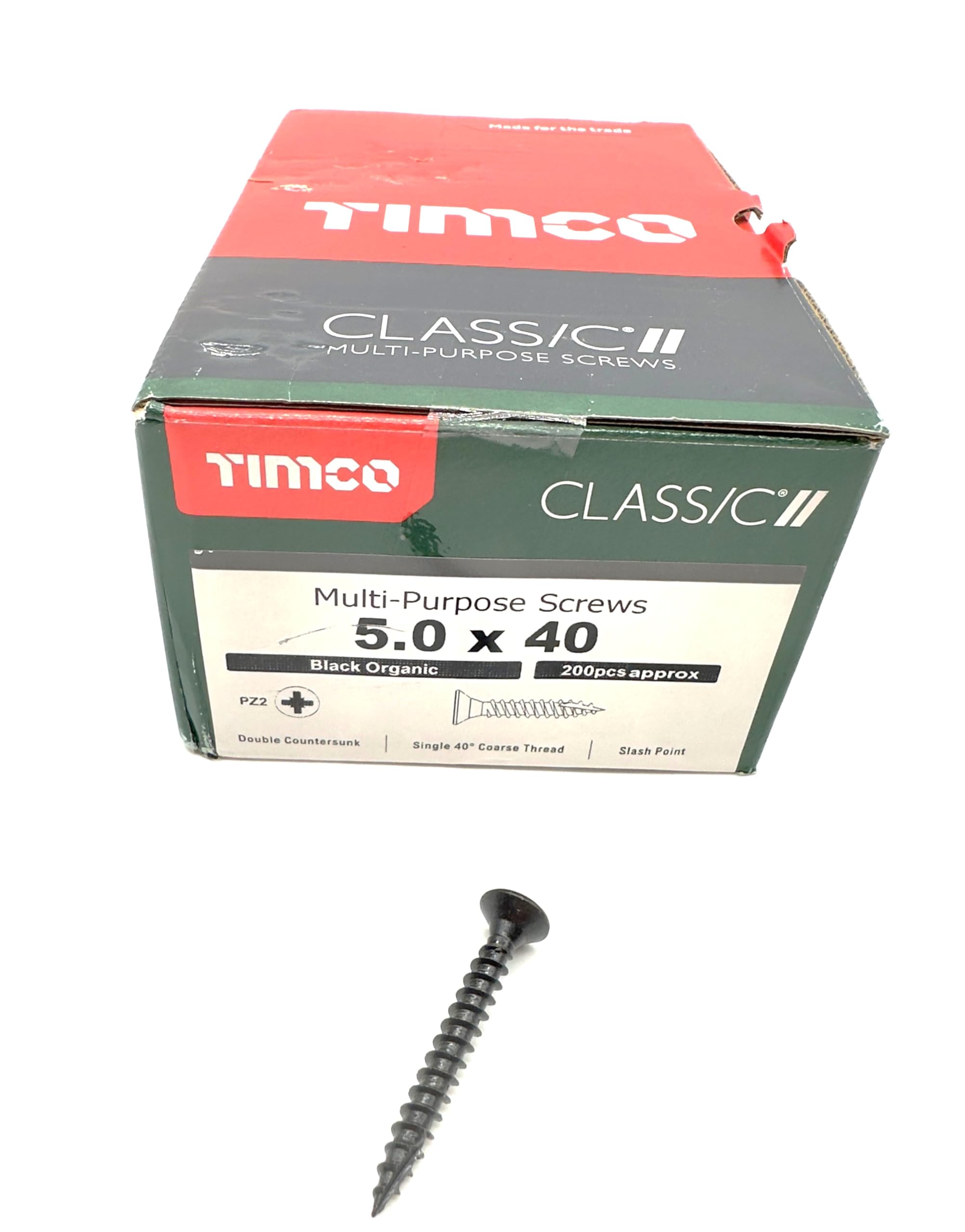 200 Pcs Box of Black Wood Screws Double Countersunk Multi Purpose (5mm x 40mm) Organic Woodscrews
