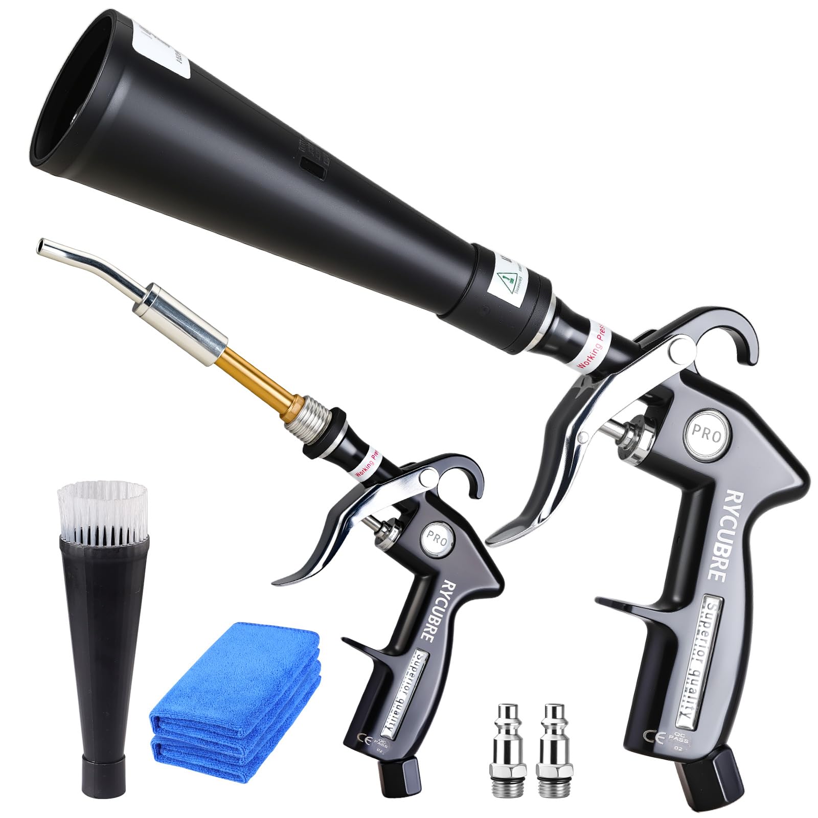 Photo 1 of **PARTIAL SET/MISSING PIECES** Tornado Dry Cleaning Gun Tornado Car Cleaning Gun Tornado Dry Air Blow Gun with 2 Nozzles + 2 American Connectors + 2 Microfiber Towels, Durable Metal Body, Anti-Drop, for Car Interior Cleaning