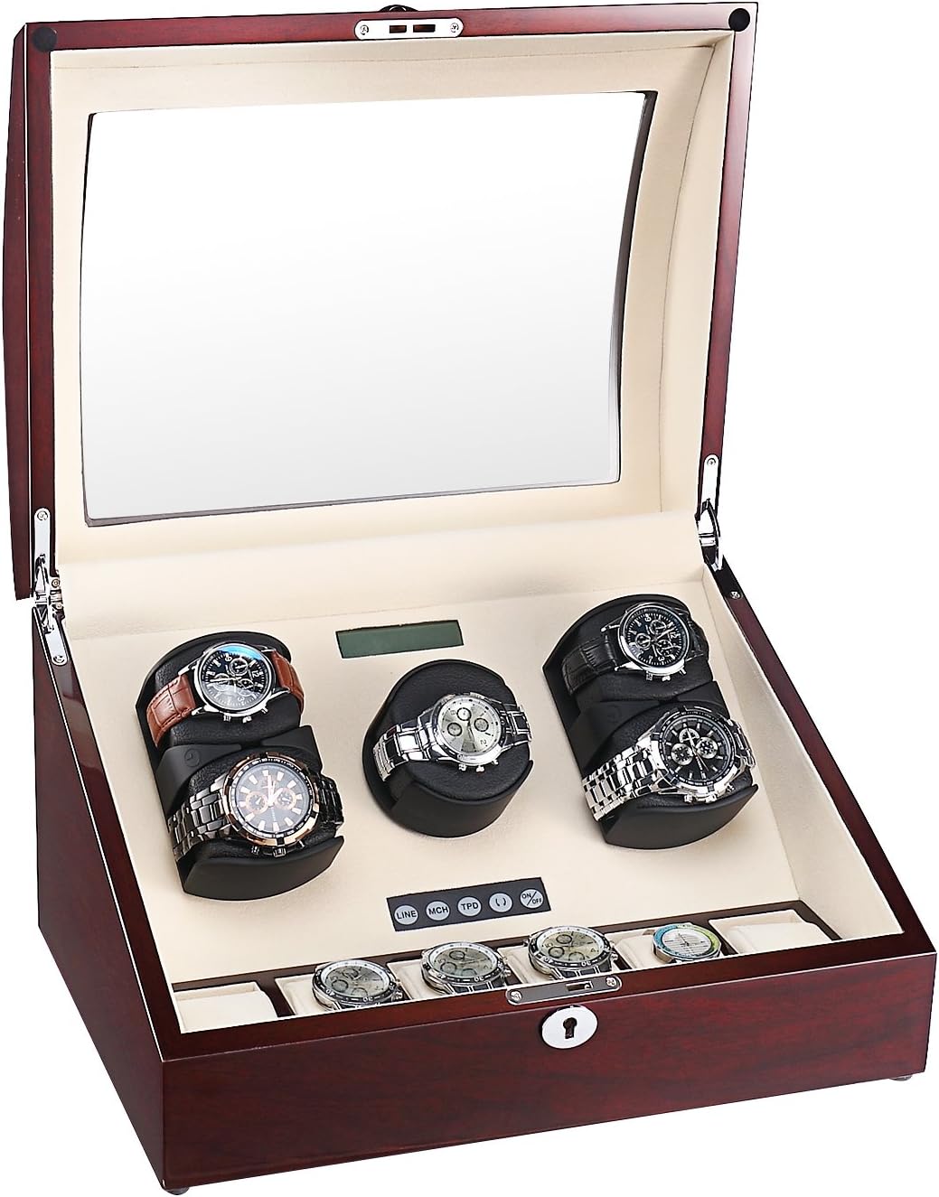 AUBLAN 5 Automatic Watch Winder 5+6 Storage Boxes for 11 watches with LCD Display Screen