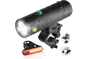 Yosky USB Rechargeable Bike Light Set - 1000LM Smart Led Bicycle Headlight Free Tail Light - Super Bright Bike Light Front an