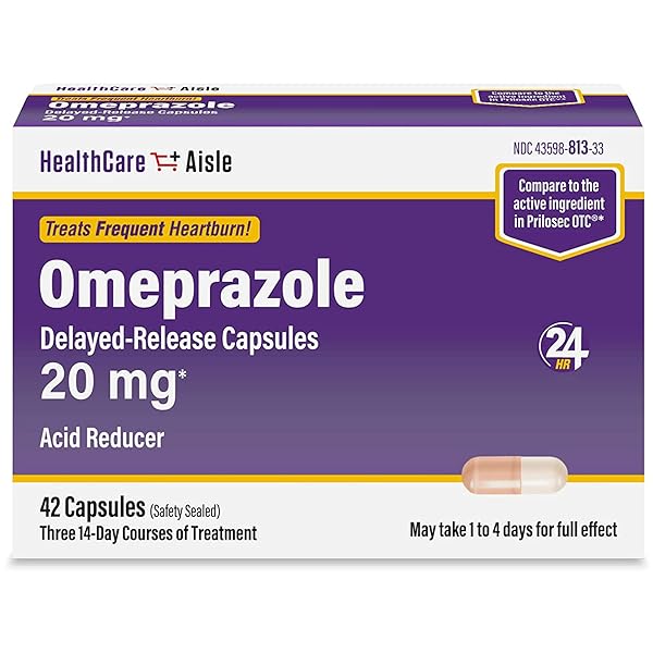 HEALTHCAREAISLE OMEPRAZOLE 20 MG, 42 DELAYED-RELEASE CAPSULES – ACID REDUCER, TREATS FREQUENT HEARTBURN, 42 COUNT (PACK OF 1)