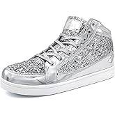 IGxx Glitter White Shoes for Men Fashion High Top Casual Sequin Sparkly Sneakers Men's Bling Shiny