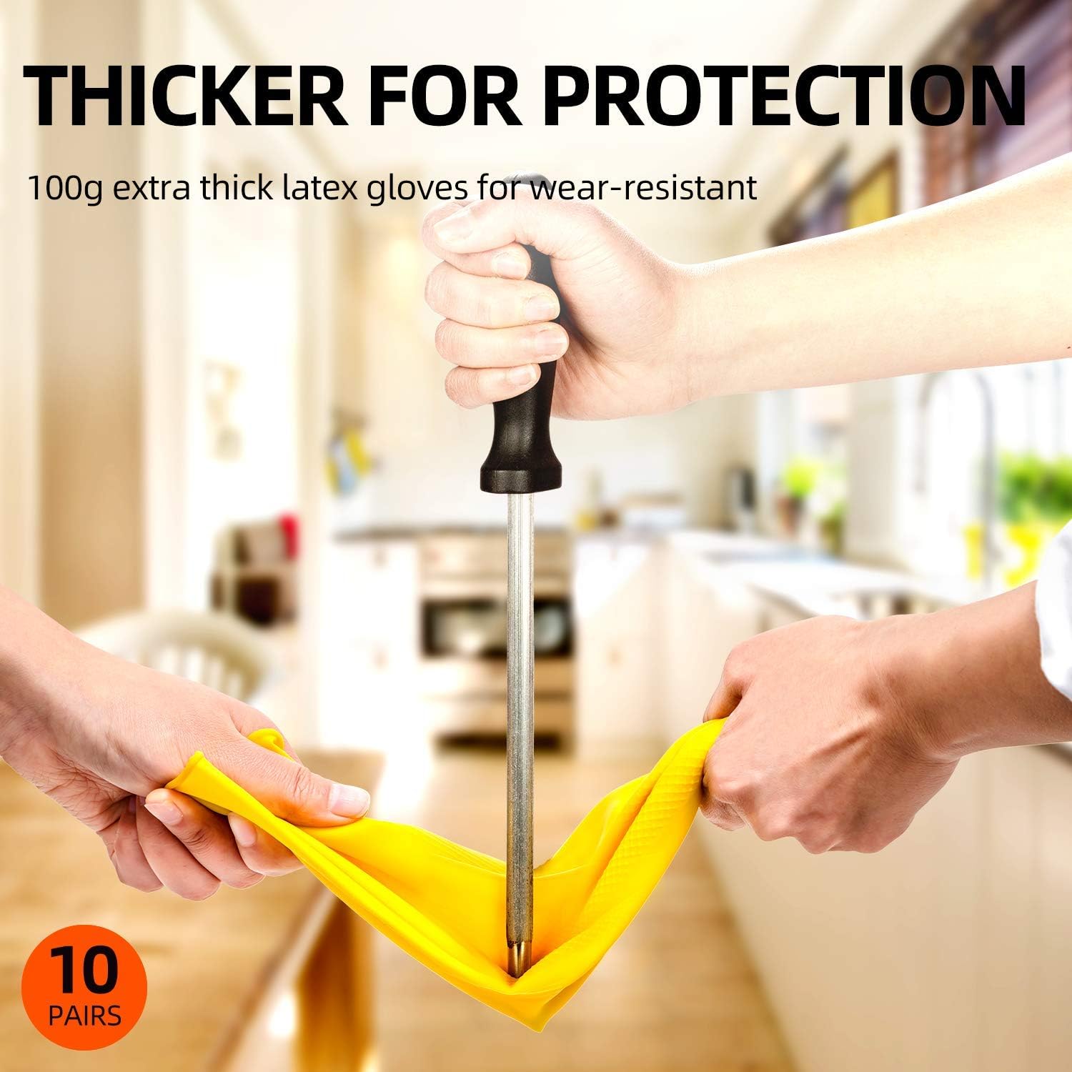 Vgo 10-Pairs Reusable Household Gloves, Rubber Dishwashing gloves, Extra Thickness, Long Sleeves, Kitchen Cleaning, Working, Painting, Gardening, Pet Care (Size L, Yellow, HH4601): Health & Personal Care
