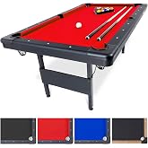 GoSports 6, 7, or 8 ft Portable Billiards Tables - No Assembly, Includes Set of Balls, 2 Cue Sticks, Chalk, Felt Brush