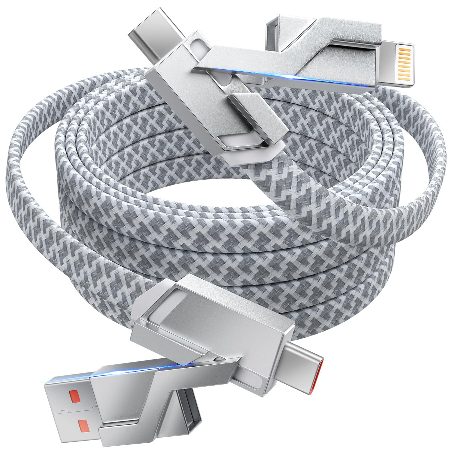 Photo 1 of 4 in 1 Charging Cable 5FT -MAX 66W Fast Charging Multi Charging Cable for All Devices, USB A/C to C/Lightning Cable Multiple iPhone Charger Cord for iPhone 16/15/14/13/iPad/Android/Tablets and More