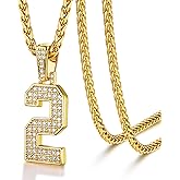 U7 Gold Initial Number Necklace for Men Women, 18K Gold/Silver Plated Diamond CZ Letter Pendant Necklace Big A-Z 0-9 Hip Hop Jersey, Customerized Letter Wheat Chain 22 Inch for Athletes Rappers
