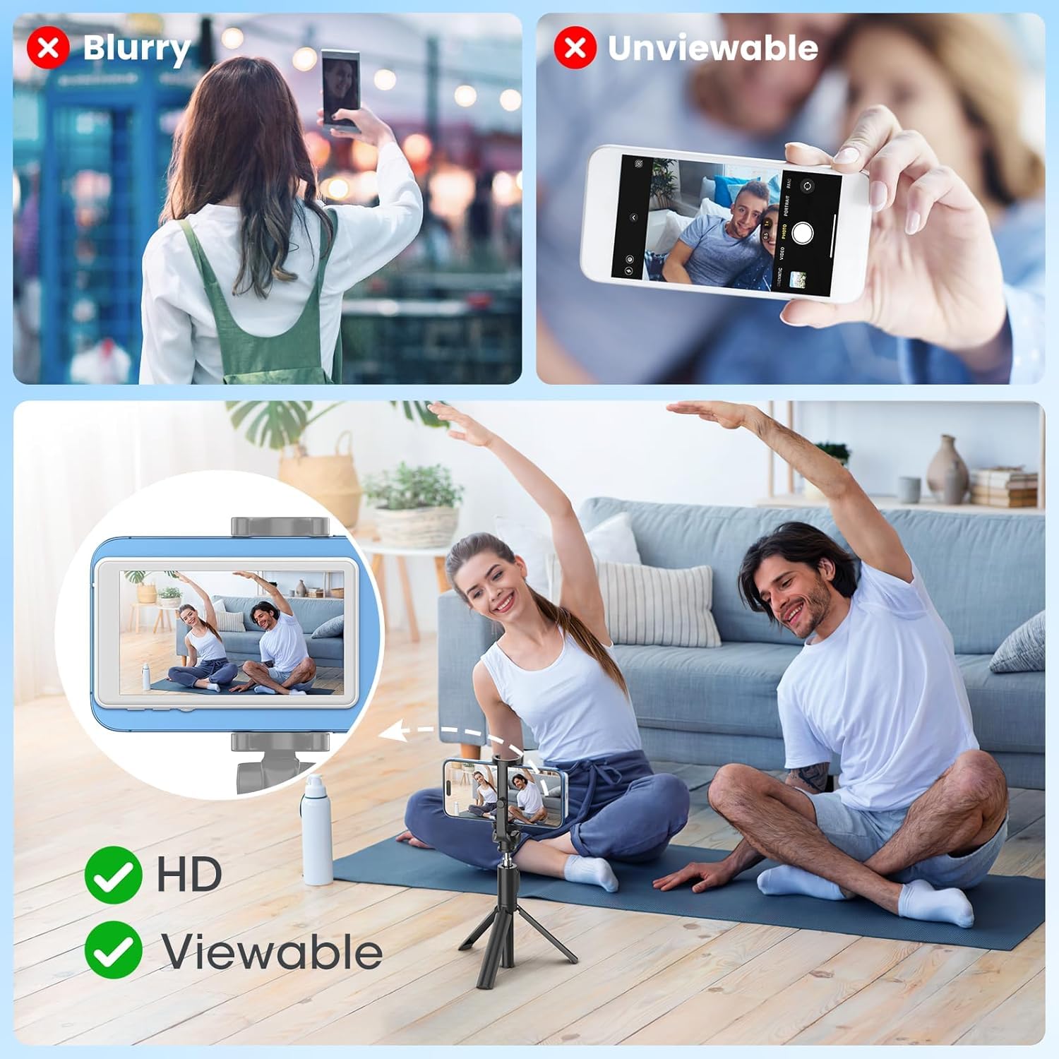 Vlog Selfie Monitor Screen iPhone, 4K 60fps Recording, Wireless Screen Mirroring with Remote Control, Magnetic Fixation, 180° Rotation, 3 Levels of Brightness, Compatible with iPhone & Android