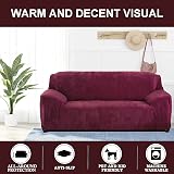 Teynewer Thick Velvet Sofa Cover 4 Seater Red High Stretch Non Slip view 2