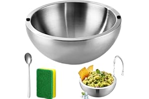 304 Stainless Steel Insulated Salad & Dipping Bowl, Double Wall Serving Bowl with Water Injection Holes, Cooling, Heat Preser