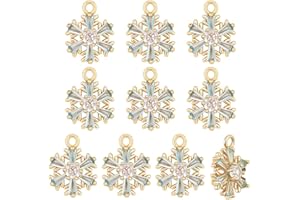 PH PandaHall 10pcs 18K Gold Plated Snowflake Charms Winter Rhinestone Pendants Gold Christmas Charm Snow Cubic Zirconia Charm