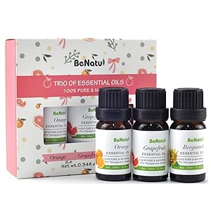 Benatu Essential Oils Set - Sweet Orange, Grapefruit, Bergamot, Pure Citrus Scent Kit for Diffuser, Bath, Anti-Depression 3 Packs