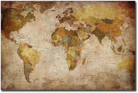 Amazon Co Jp レモンツリーart 世界地図 キャンバスアートパネル アンティーク風世界地図 アートフレーム キャンバス絵画 インテリアパネル インテリア絵画 インテリア装飾 壁飾り ワールドマップ 木枠付きの完成品 60cm 40cm ホーム キッチン