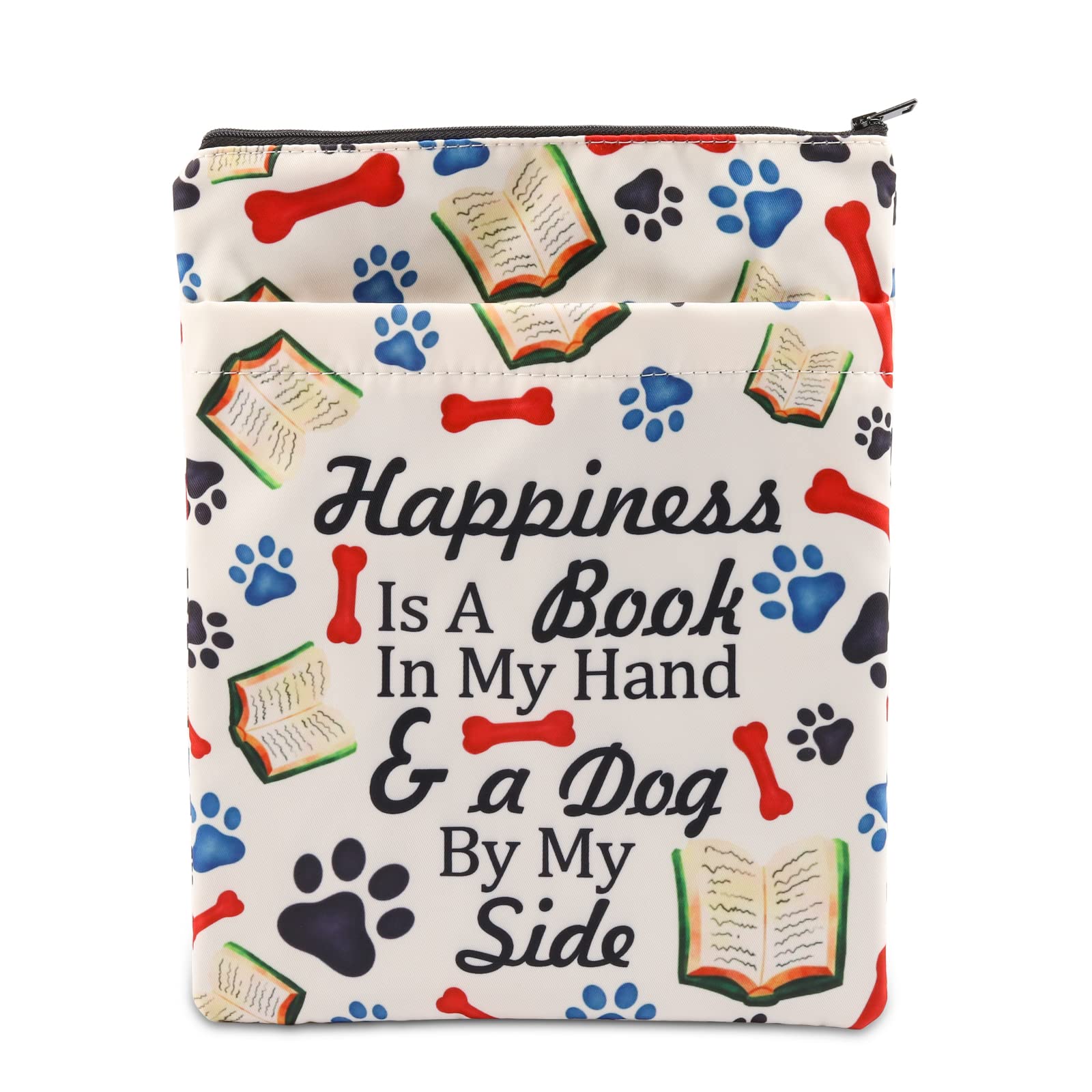 Book Lover Book Sleeve Dog Lover Gift Happiness is A Book in My Hand & a Dog By My Side Book Protector for Animal Lover (Happiness -B)
