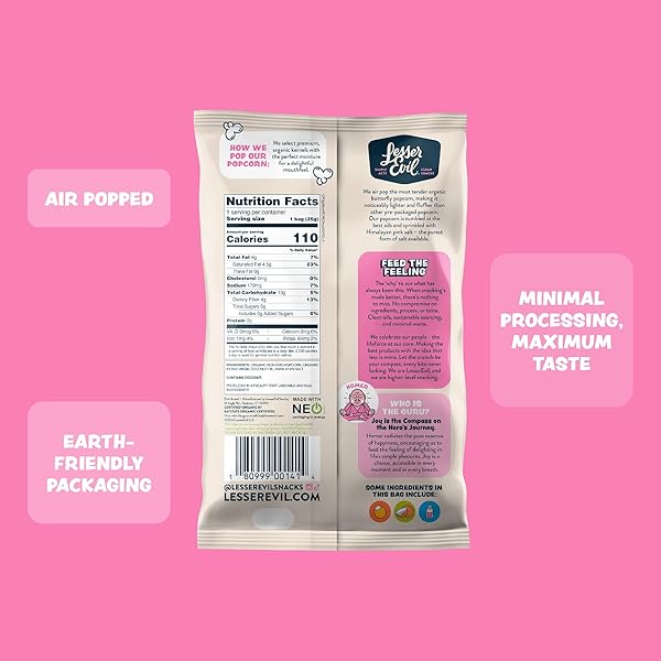 LESSEREVIL HIMALAYAN PINK SALT ORGANIC POPCORN, PREMIUM QUALITY, MINIMALLY PROCESSED, NO VEGETABLE OIL, 0.46 OZ, PACK OF 24
