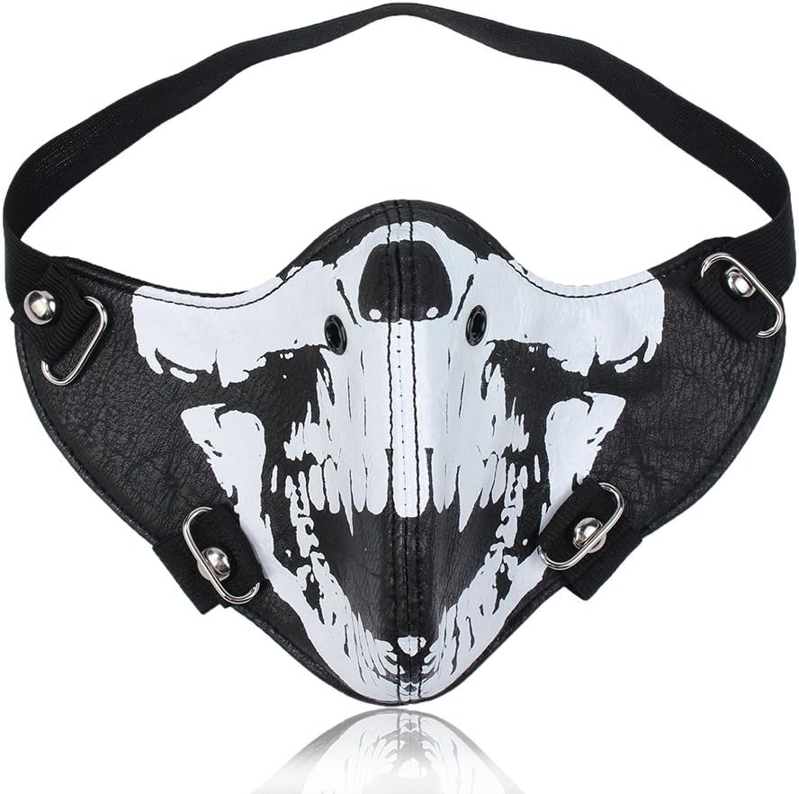 Jeilwiy Leather Mask Spike Mask Biker Half Face Mask Workout Sports Protective Punk Mask Cosplay Gifts
