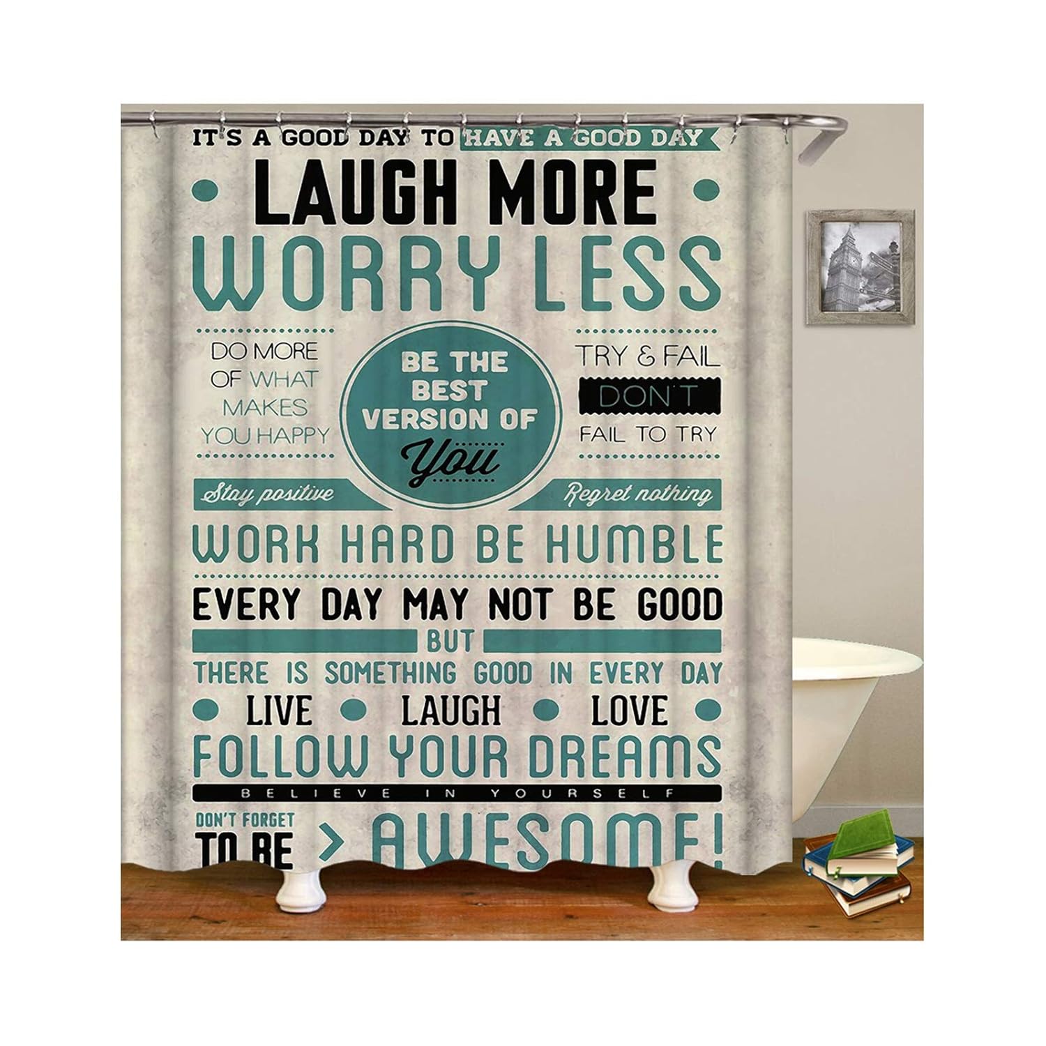 Gnzoe Bathroom Decor Polyester Shower Curtain Laugh More Worry