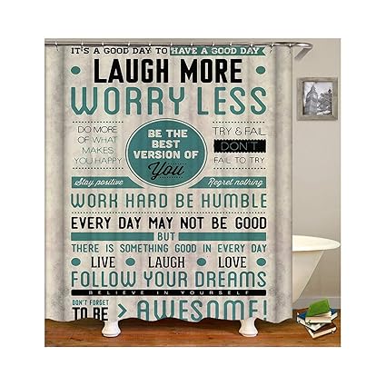 Gnzoe Bathroom Decor Polyester Shower Curtain Laugh More Worry