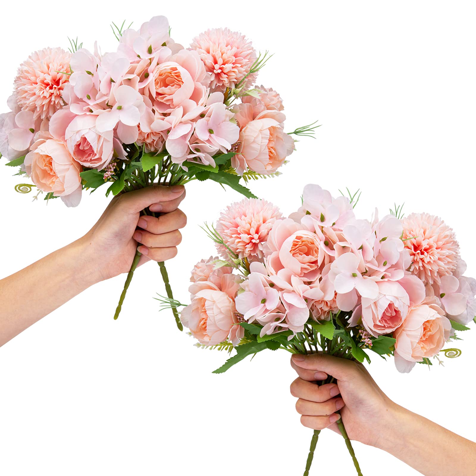 LAWOHO Artificial Flowers 4 Packs Pink Fake Peony Silk Hydrangea Bouquet Decor Plastic Carnations Daisy Realistic Flower Home Office Party Decor Arrangements Wedding Decoration Table Centerpieces