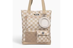 Cleverpup Park Pack 2-Piece Set Dog Gear Tote – Dog Travel Bag with 8 Pockets, Treat Pouch, Poop Bag Dispenser, Quick-Dry Ball Pocket, Collapsible Bowl, Perfect for Walks & Park Trips, Checkerboard