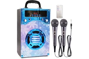 IndeCool Kids Bluetooth Karaoke Machine with 2 Microphones, Remote Control Wireless Karaoke Speaker Portable Karaoke Machine Music MP3 Player for Kids Adult Party Gift (Snowflake Blue)