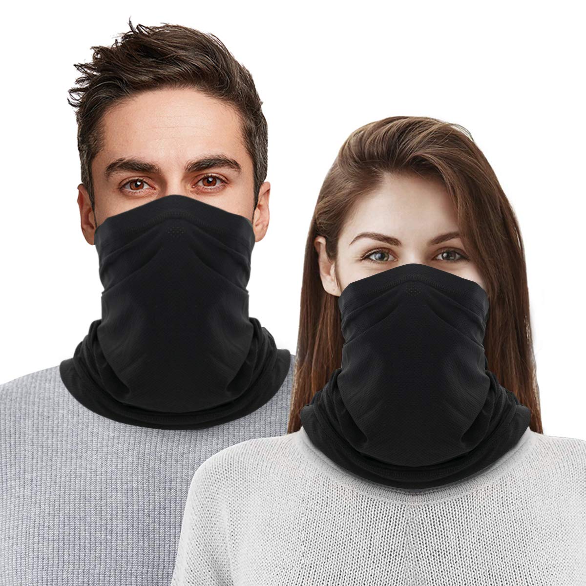 Unisex Bandana Face Mask Neck Gaiter Multifunctional Headwear Elastic Tube Scarf breathable Headband Face Shield Cover Headband Snood UV Resistance for Women, Men (Black-2pcs)