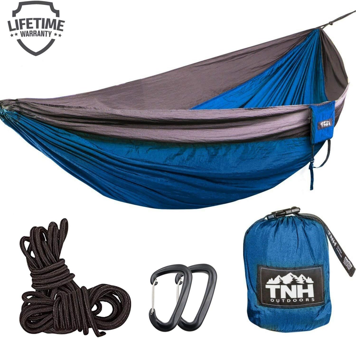 TNH Outdoors Rakaia Designs Double & Single Camping Hammocks - Lightweight Nylon Portable Hammock, Best Parachute Hammock for Backpacking, Camping, Hiking, Beach with Free Heavy Duty Carabiner Clips