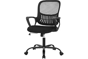 SMUG Office Computer Gaming Desk Chair, Ergonomic Mid-Back Mesh Rolling Work Swivel Task Chairs with Wheels, Comfortable Lumbar Support, Comfy Arms for Home, Bedroom, Study, Student, Adults, Black