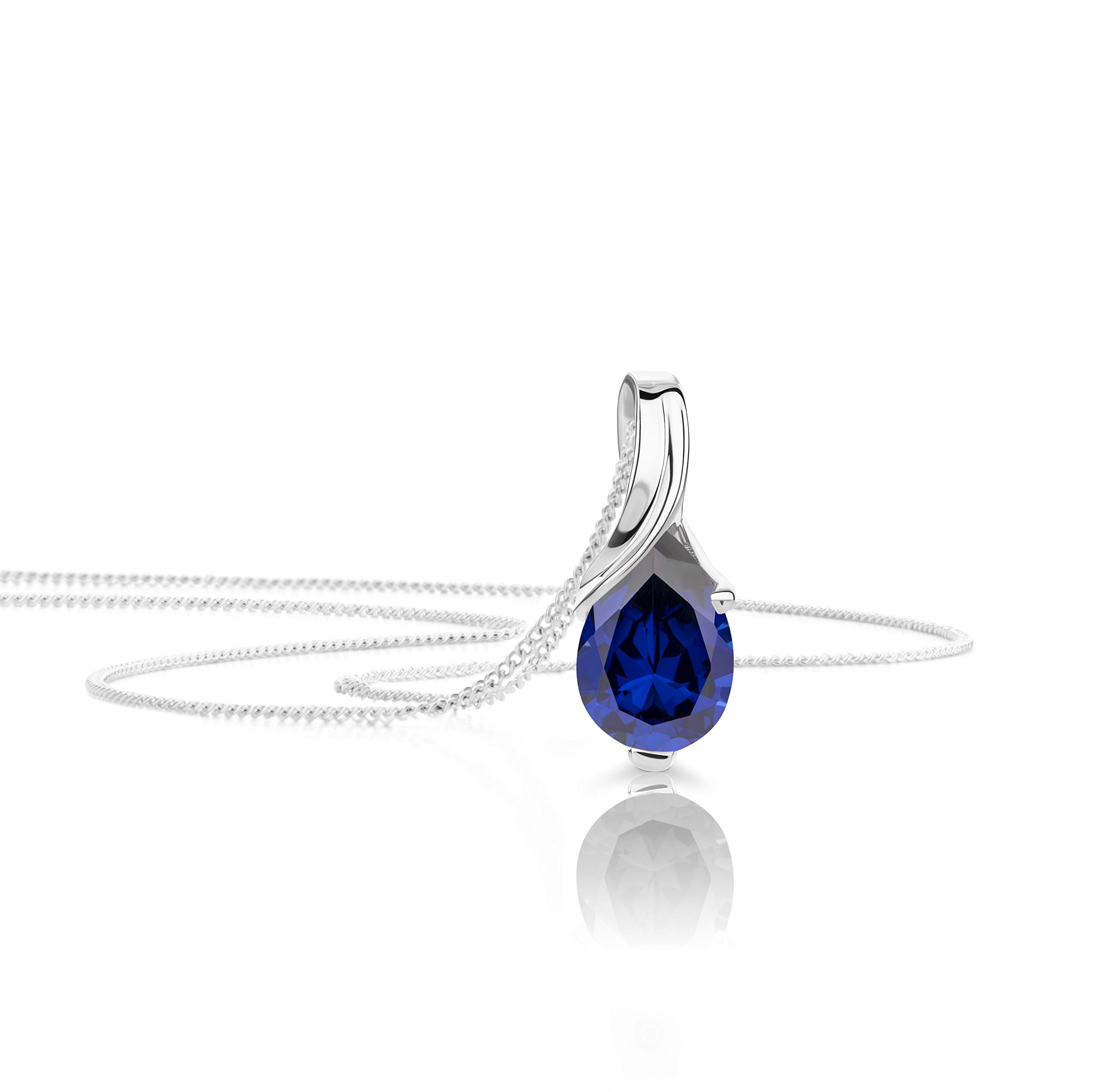 OROVI Pear-Shaped White Gold Necklace for Women with a Sapphire in 9 Carat Gold, Hypoallergenic Necklace - Handmade pendants with jewellery box - Made in Italy