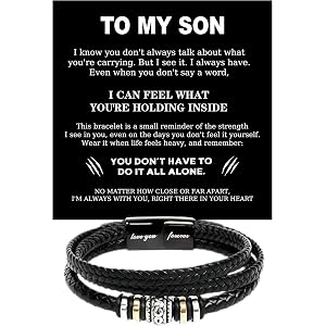 Prcoemth"Love You Forever Bracelet - To My Son Bracelet From Mom and Dad | 8.3in-Stainless Steel Woven Leather Bracelet, Men’