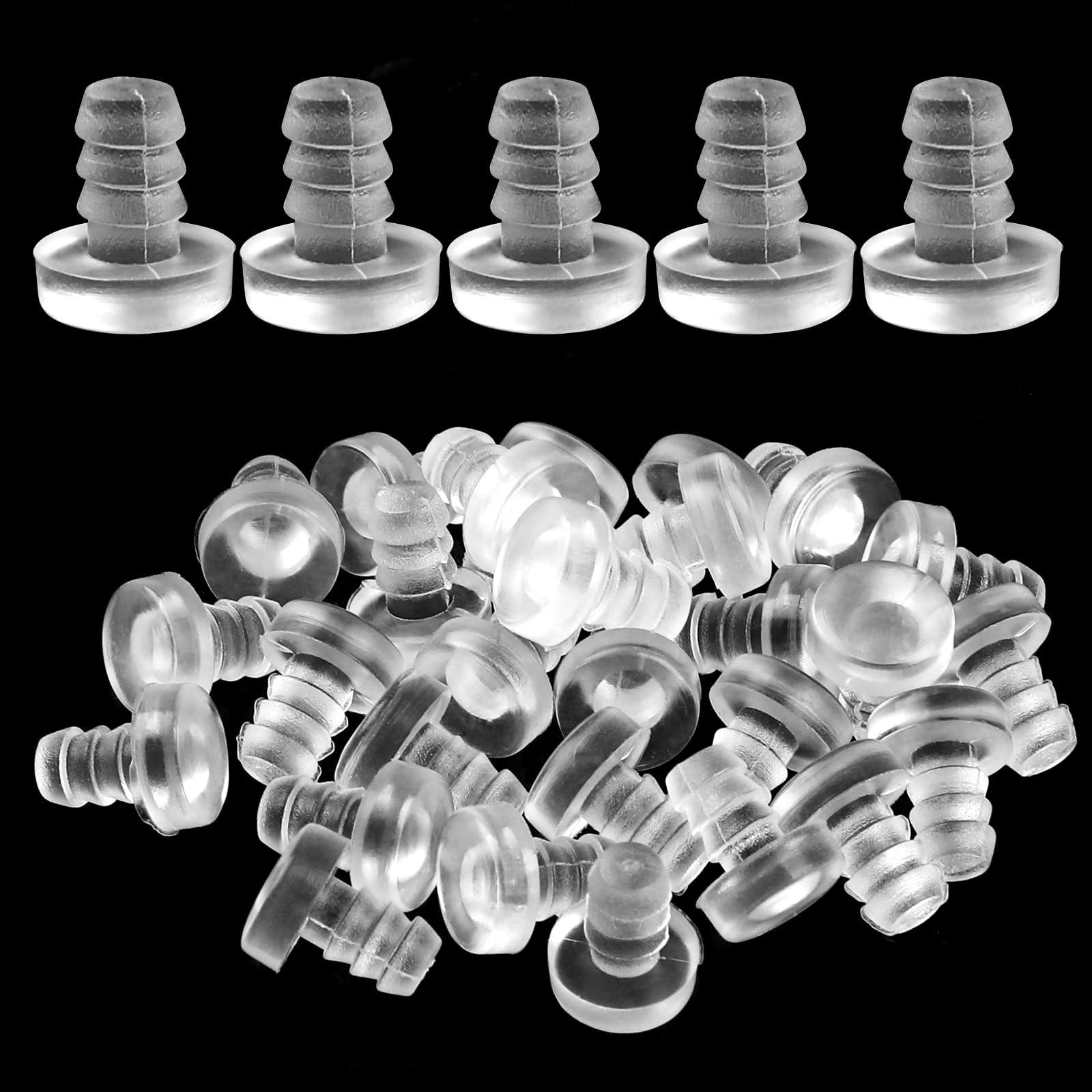 Photo 1 of 100Pcs 5mm Glass Table Top Bumpers with Stem 3/16 Inch Clear Rubber Grippers Soft Clear Anti Slip Pads Non Adhesive Glass Table Rubber Grippers Furniture Cabinet Door for Outdoor