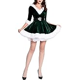 FEOYA Women's Santa Christmas Dress Costumes for Festive Celebrations with Cloak Hat