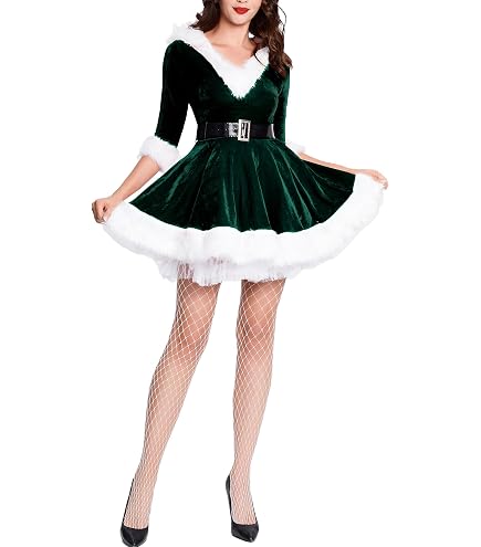 green santa dress Eandarui Women's Christmas Mrs. Claus Cosplay Sequin A-line Dress with Santa Hat Small: Clothing, Shoes & Jewelry sheer sequin dress