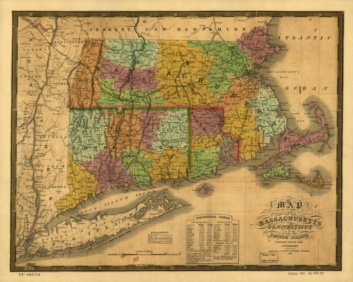 INFINITE PHOTOGRAPHS 1831 Map of Massachusetts Connecticut and Rhode Island of Massachusetts, Connect
